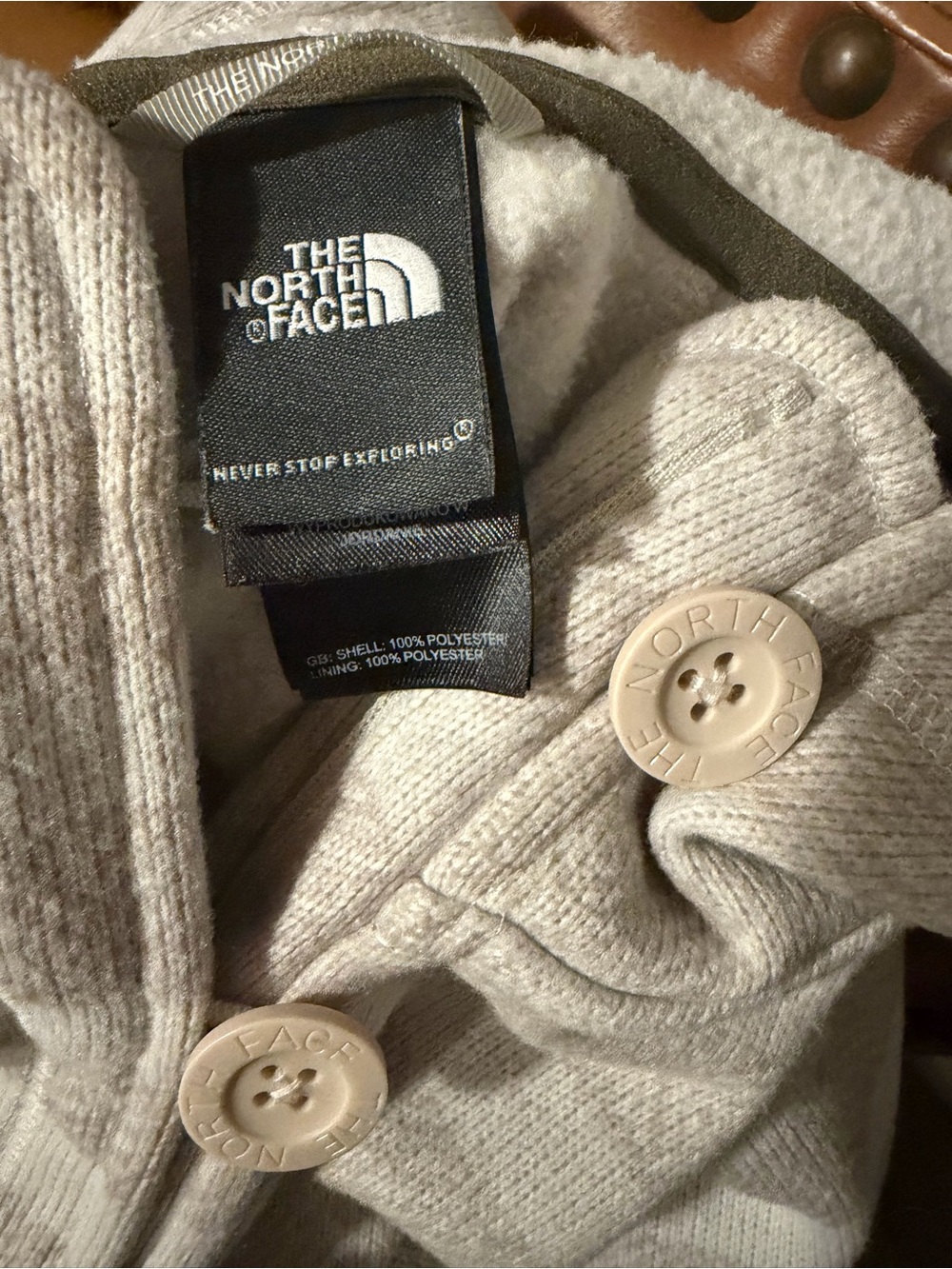 The North Face Women's Cream & Light Gray Striped Button Hoodie Sweater - Picture 2 of 4